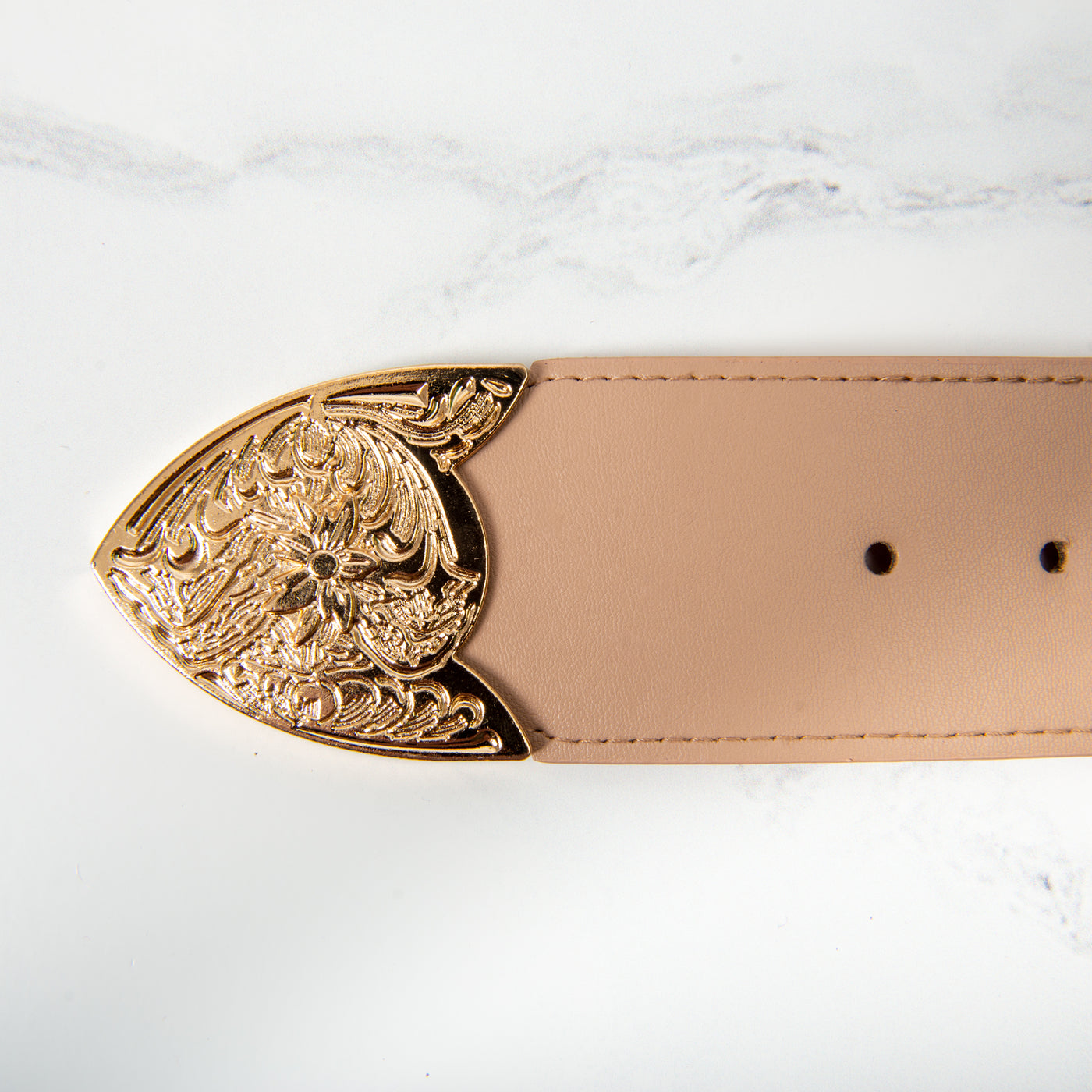 Statement Brown Leather Belt with Striking Gold Buckle | Vegan Leather and Elastic