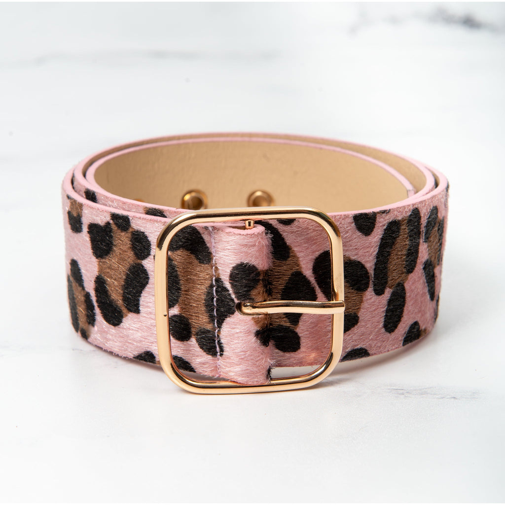 Ann Michell Pink and Black Leopard Print Belt Handmade Leopard Print Pyramid Studded Belt: Punk Goth Style  main image 4