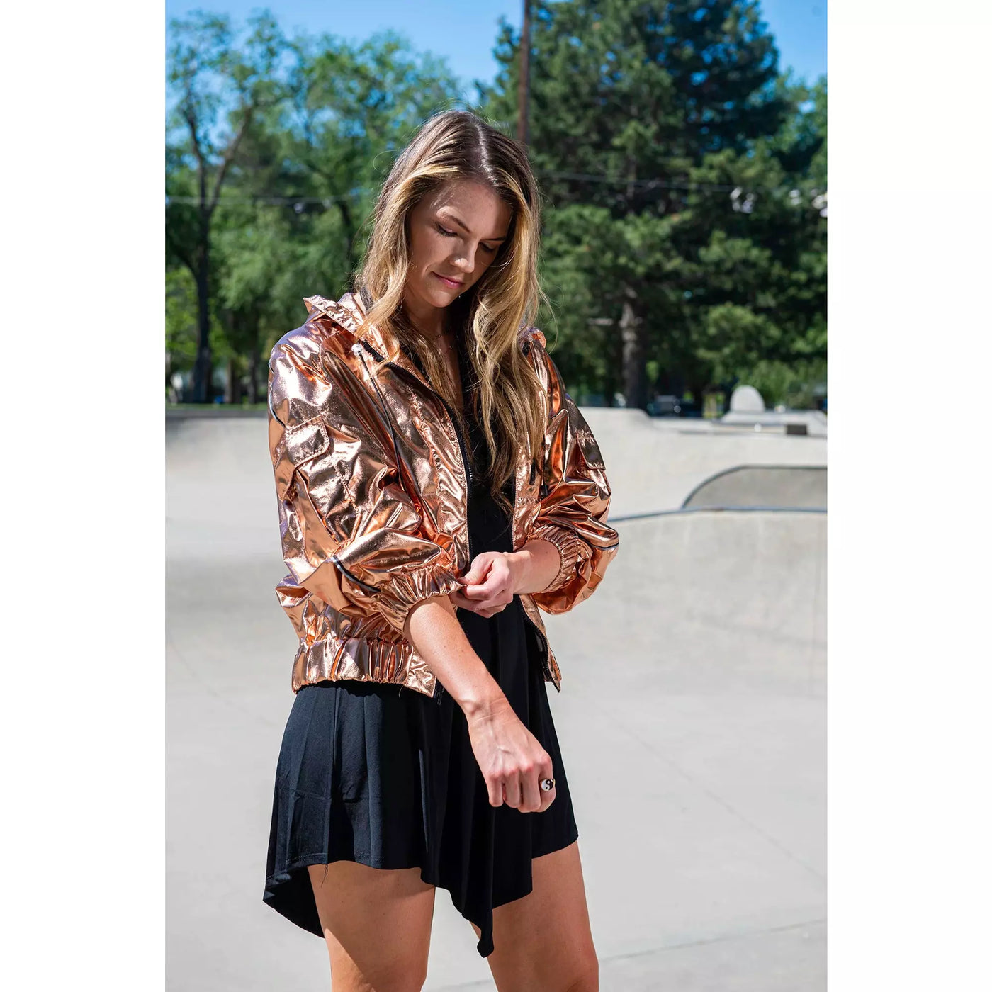 Metallic Rose Gold Bomber Jacket