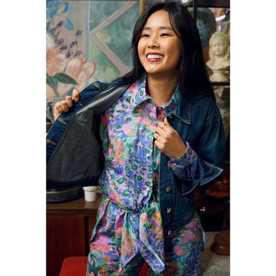 Monet-Inspired Print Oversize Button-Down Shirt - Versatile and Stylish"